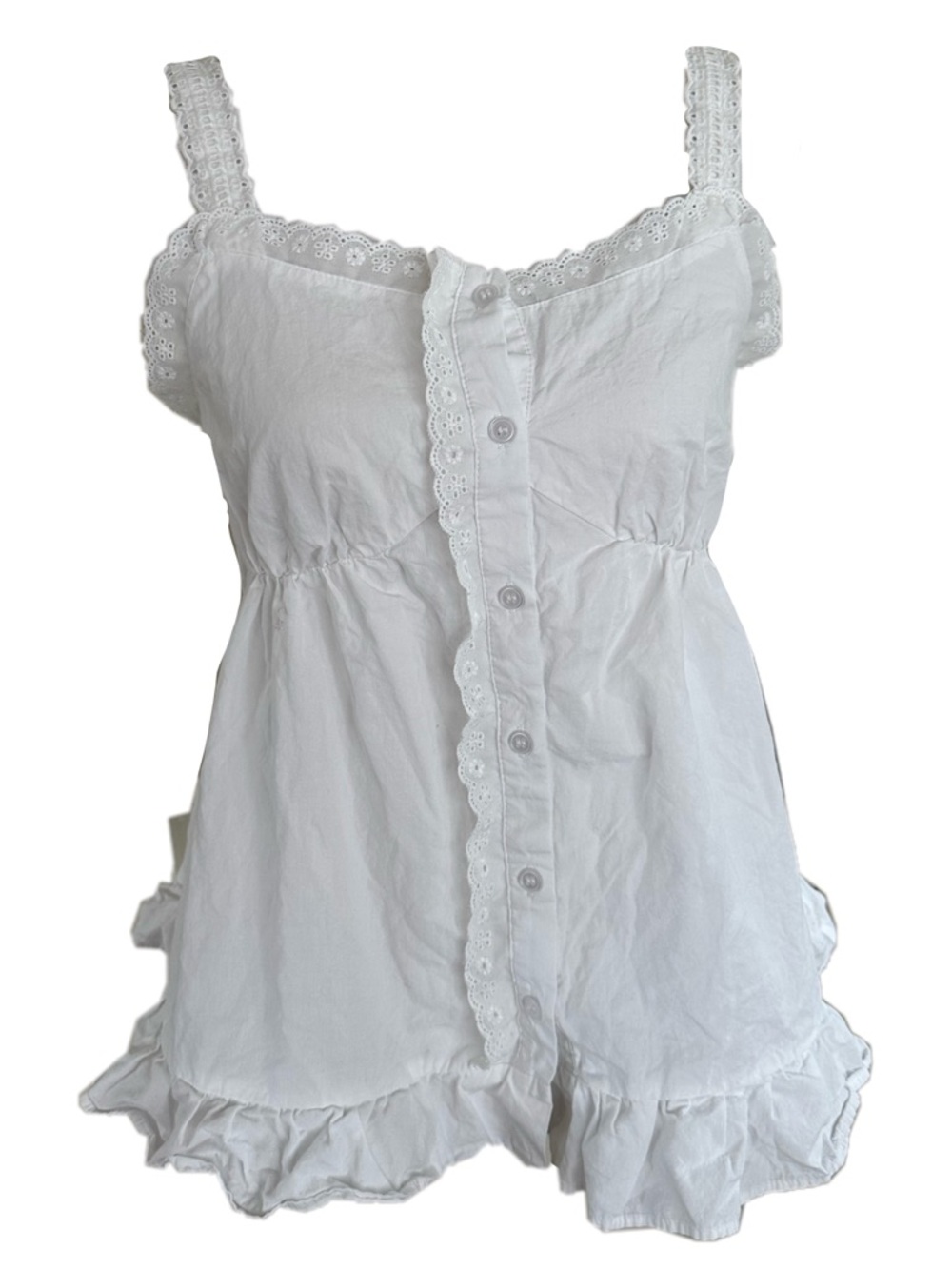 White Eyelet Button-Front Ruffle Camisole